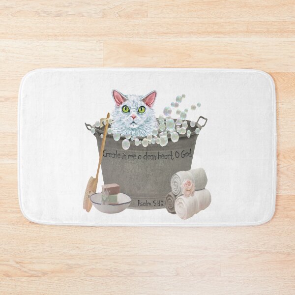 Item preview, Selkirk Rex Cat in Bubble Bath Bible Verse Create In Me A Clean Heart, Oh God. designed and sold by TheKingdomAttic.