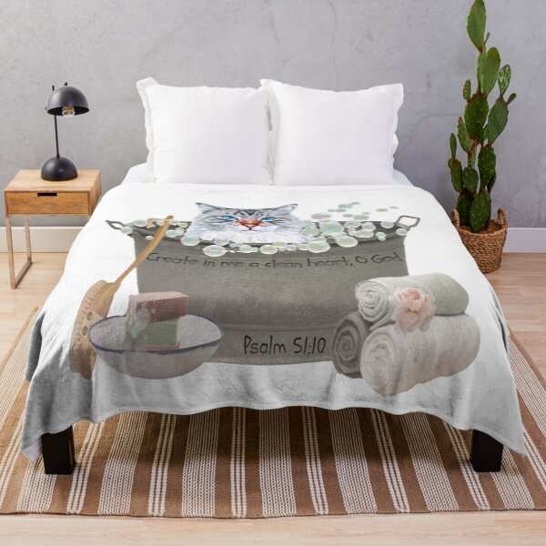 Item preview, Siberian Cat in Bubble Bath Bible Verse Create In Me A Clean Heart, Oh God. designed and sold by TheKingdomAttic.