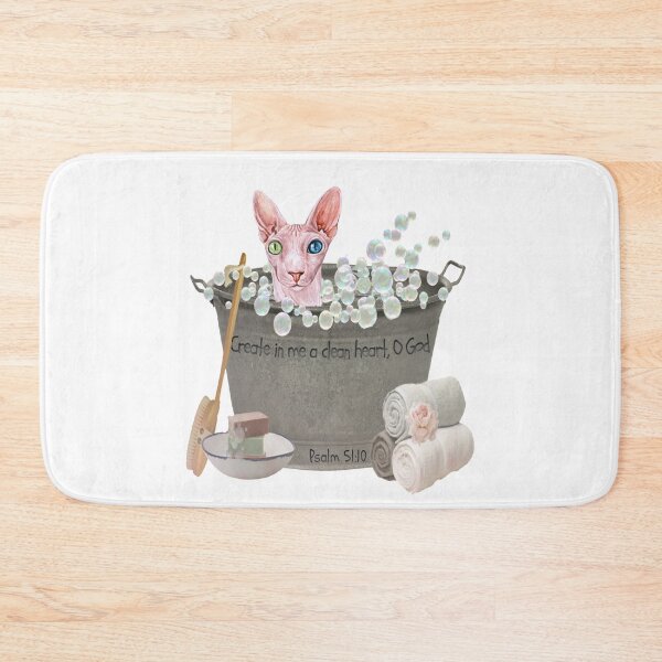 Item preview, Sphynx Cat in Bubble Bath Bible Verse Create In Me A Clean Heart, Oh God. designed and sold by TheKingdomAttic.