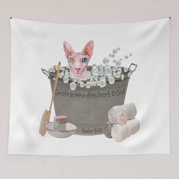 Item preview, Sphynx Cat in Bubble Bath Bible Verse Create In Me A Clean Heart, Oh God. designed and sold by TheKingdomAttic.