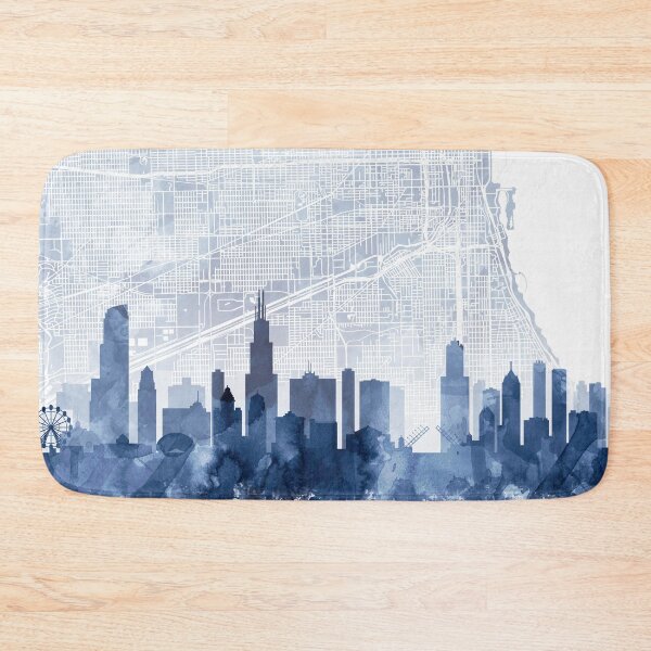 Item preview, Chicago Skyline & Map Watercolor Navy Blue, Print by Zouzounio Art designed and sold by zouzounioart.