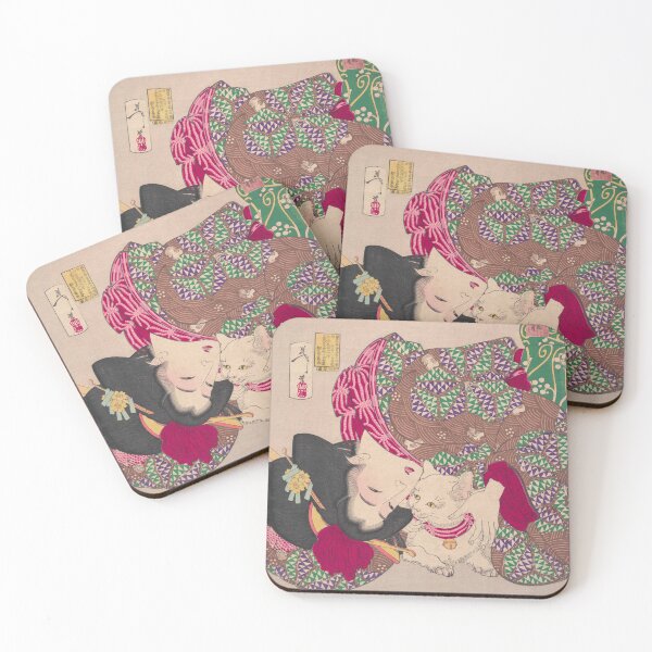 Item preview, Woman Teasing Cat Yoshitoshi Vintage Japanese Print designed and sold by VintageArchive.