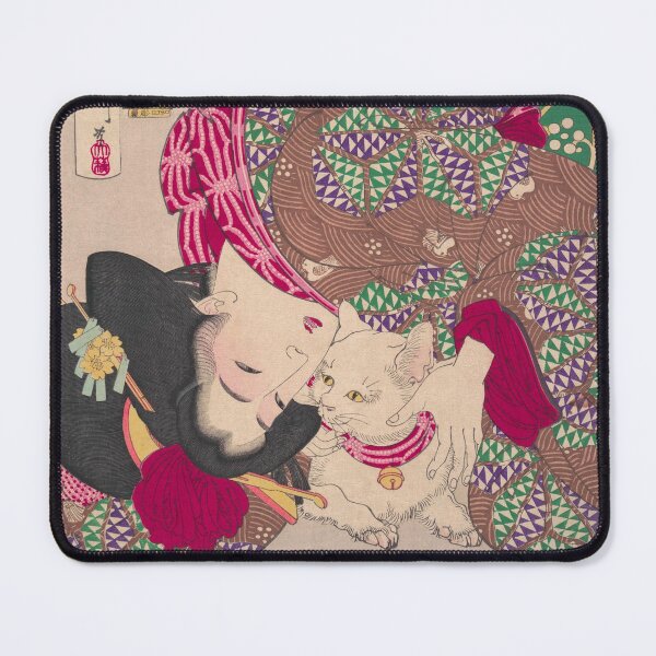 Item preview, Woman Teasing Cat Yoshitoshi Vintage Japanese Print designed and sold by VintageArchive.
