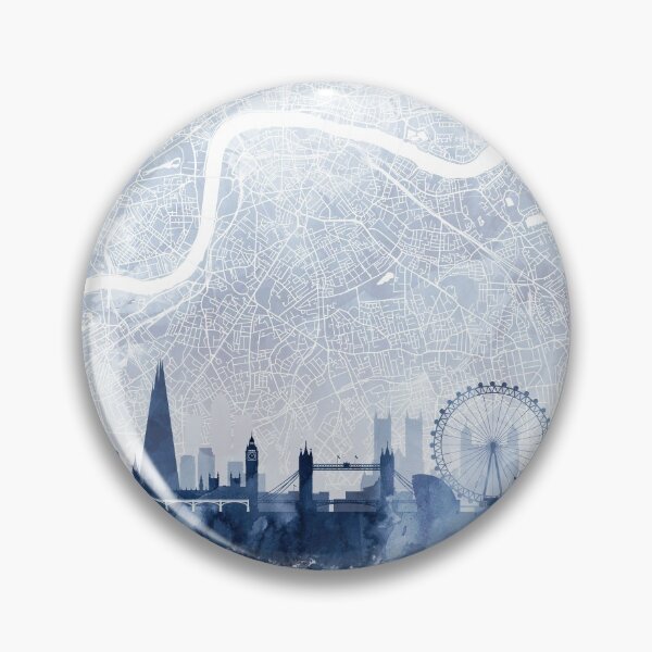 Item preview, London Skyline & Map Watercolor Navy Blue, Print by Zouzounio Art designed and sold by zouzounioart.
