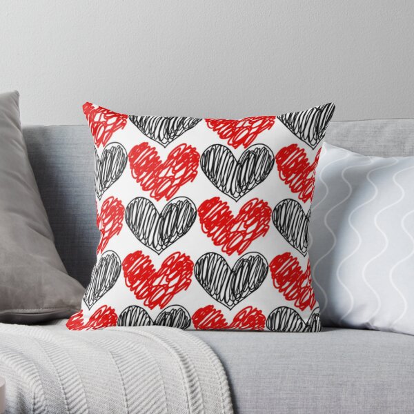 Red and black hearts Throw Pillow