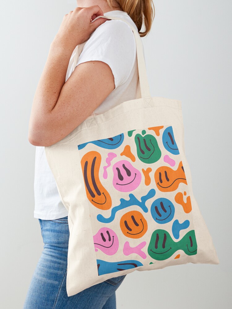 Melting Smiley Face Tote Bag, Keep on Smiling, Retro '90's Y2K Smiley Face  Everyday Tote Bag, Trippy Dripping Happy Face Reusable shopping