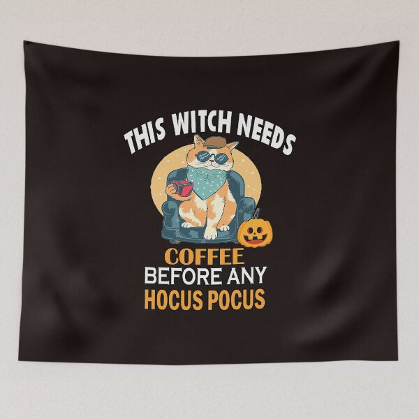 Item preview, This Witch Needs Coffee Before Any Hocus Pocus Halloween Cat T-Shirt designed and sold by King7778.