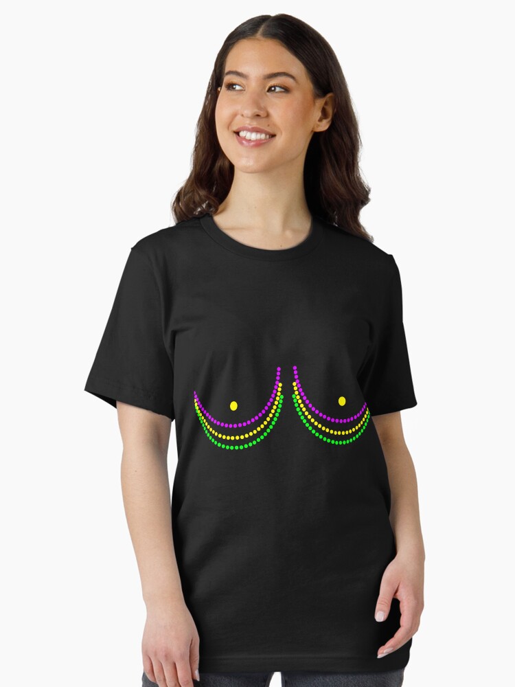Womens Boobshirt Mardi Gras Shirt | Funny Beads Boobs Outline Gift T-Shirt