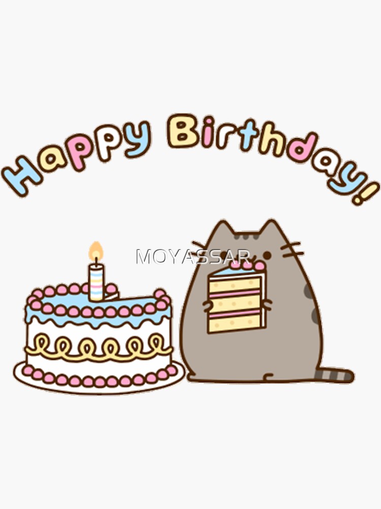 Sticker mit lustige Katze, Geburtstag, alles Gute, kawaii, Party