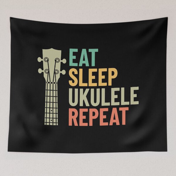 Item preview, Eat Sleep Ukulele Repeat Ukulele Headstock Retro Theme designed and sold by nightsworthy.