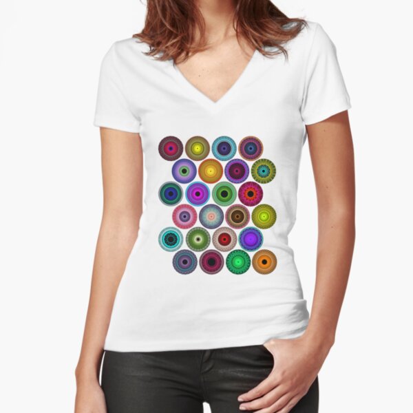 Polka Dot with Math Stars 2 Fitted V-Neck T-Shirt