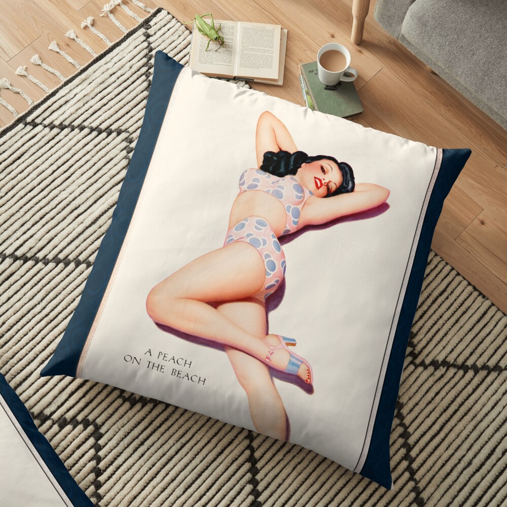 A Peach On The Beach by Enoch Bolles - A Reclining Beauty 2 A Peach On The Beach by Enoch Bolles Vintage Illustration Remastered Xzendor7 Art Reproductions Floor Pillow