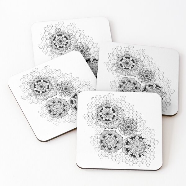 Item preview, 4 Mandalas behind a wall designed and sold by René Voortwist Pen and Ink art.
