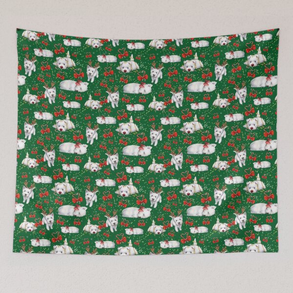 Item preview, Christmas Westies green pattern designed and sold by ArtInPi.