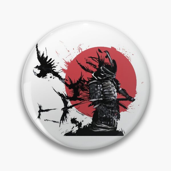 Aperçu de l'œuvre samouraï japonais avec katana, lune rouge et corbeaux créée et vendue par bisly.