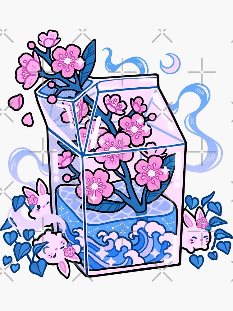 Cute Card Sakura Design Milk Carton Water Bottle Kawaii Water 