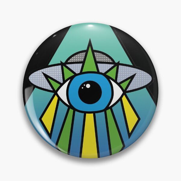 Item preview, Illuminati Pyramid UFO Evil Eye Art Deco Geometric Diamond Shape Green Blue Sea Sky Space designed and sold by Ciara Shortall.