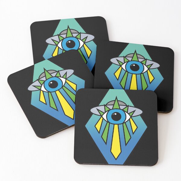 Item preview, Illuminati Pyramid UFO Evil Eye Art Deco Geometric Diamond Shape Green Blue Sea Sky Space designed and sold by Ciara Shortall.