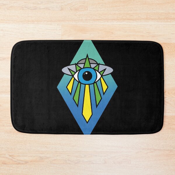 Item preview, Illuminati Pyramid UFO Evil Eye Art Deco Geometric Diamond Shape Green Blue Sea Sky Space designed and sold by Ciara Shortall.