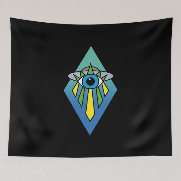Item preview, Illuminati Pyramid UFO Evil Eye Art Deco Geometric Diamond Shape Green Blue Sea Sky Space designed and sold by Ciara Shortall.