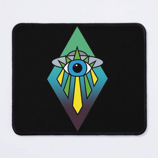 Item preview, UFO Eye Art Deco Geometric Diamond Shape Dark Green Blue Sea Sky Space Illuminati Pyramid designed and sold by Ciara Shortall.