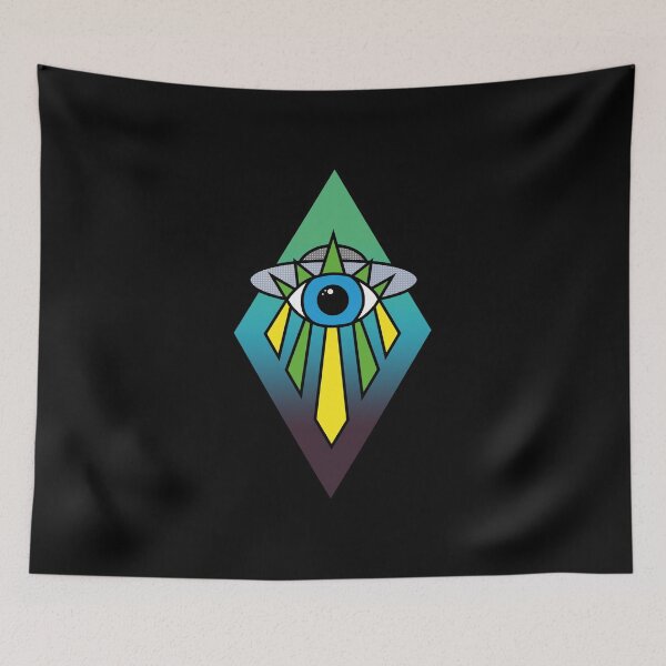 Item preview, UFO Eye Art Deco Geometric Diamond Shape Dark Green Blue Sea Sky Space Illuminati Pyramid designed and sold by Ciara Shortall.