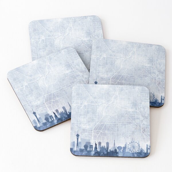 Item preview, Las Vegas Skyline & Map Watercolor Navy Blue, Print by Zouzounio Art designed and sold by zouzounioart.