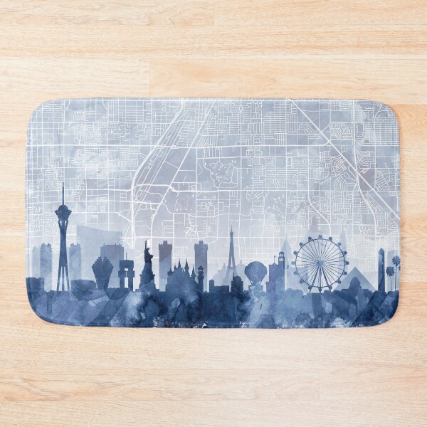 Artikelvorschau, Las Vegas Skyline & Karte Aquarell Marineblau, Druck von Zouzounio Art entworfen und verkauft von zouzounioart.