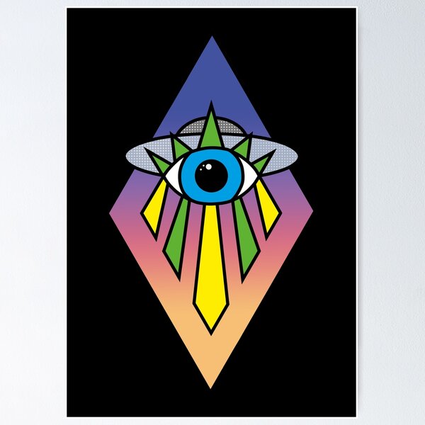 Item preview, UFO Evil Eye Art Deco Geometric Diamond Shape sunset Sky Space Illuminati Pyramid  designed and sold by Ciara Shortall.