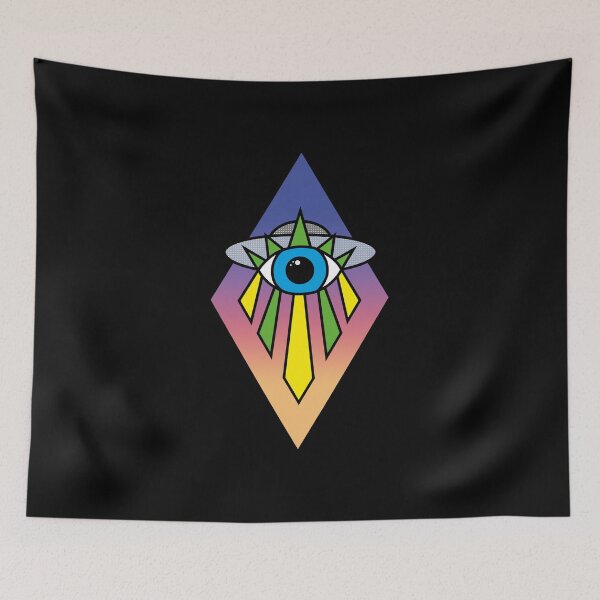 Item preview, UFO Evil Eye Art Deco Geometric Diamond Shape sunset Sky Space Illuminati Pyramid  designed and sold by Ciara Shortall.
