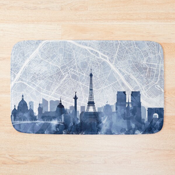 Artikelvorschau, Paris Skyline & Map Aquarell Marineblau, Druck von Zouzounio Art entworfen und verkauft von zouzounioart.