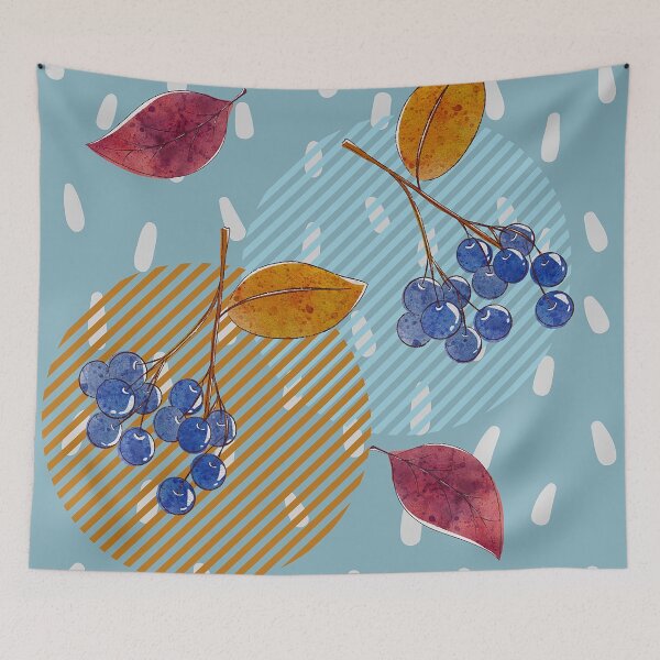 Item preview, Love Autumn Rain Blue Berries Crossing Leaves designed and sold by Soul-Walker.
