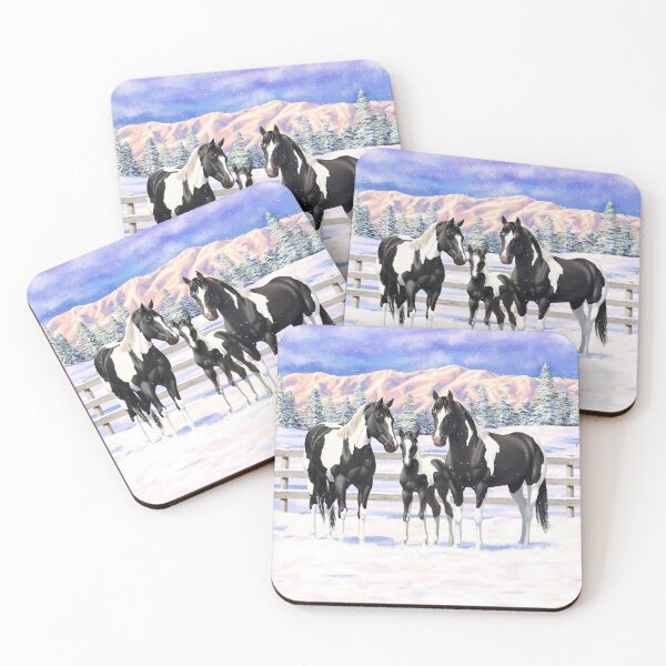 Item preview, Black Paint Horse Pinto Quarter Horses in Snow designed and sold by csforest.
