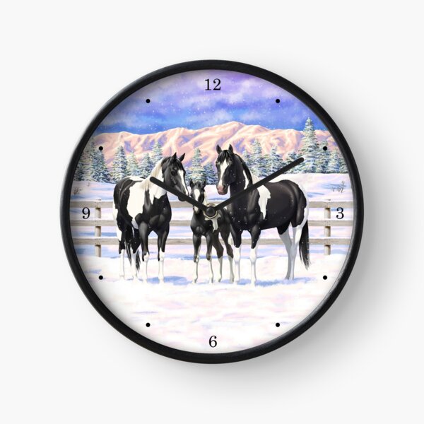 Aperçu de l'œuvre Black Paint Horse Pinto Quarter Horses dans la neige créée et vendue par csforest.