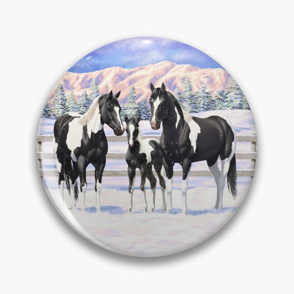 Artikelvorschau, Black Paint Horse Pinto Quarter Horses im Schnee entworfen und verkauft von csforest.