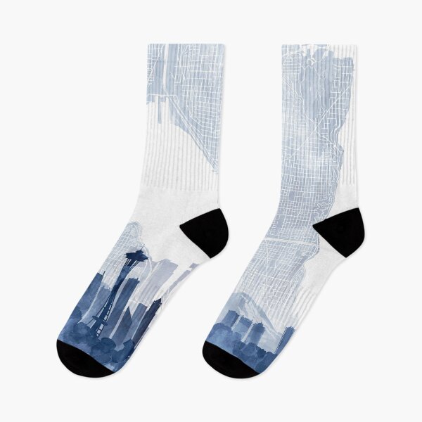 Item preview, Seattle Skyline & Map Watercolor Navy Blue, Print by Zouzounio Art designed and sold by zouzounioart.