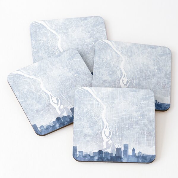 Item preview, Portland Skyline & Map Watercolor Navy Blue, Print by Zouzounio Art designed and sold by zouzounioart.