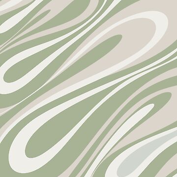 Artwork thumbnail, Fluid Vibes Retro Aesthetic Swirl Abstract Pattern Sage Green Cream Beige by kierkegaard
