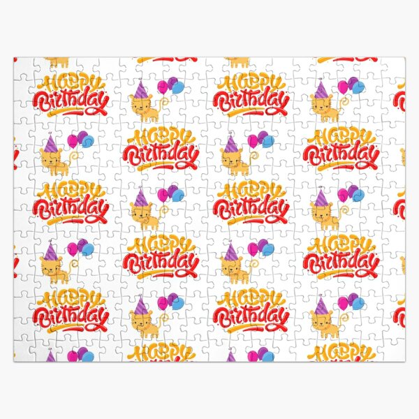 Funny Cat happy birthday with balloons Jigsaw Puzzle