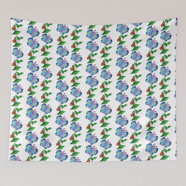 Item preview, BEAUTIFUL GREEN LEAVES AND BLUE FUNNY FLORAL BUTTERFLIES designed and sold by Hinny8.