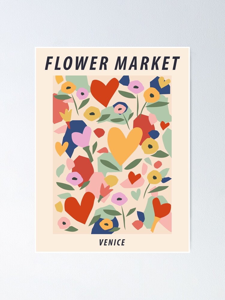 Flower market, Verona, Valentine's Day decor, Heart art, Retro print,  Neutral art, Aesthetic poster, Romantic | Poster