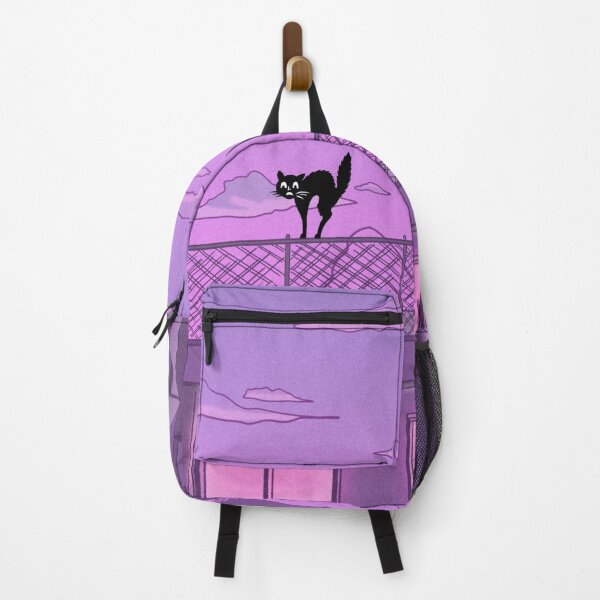 Item preview, Scared black cat on pastel purple building - pixel artwork cityscape designed and sold by Kawaiishizz.
