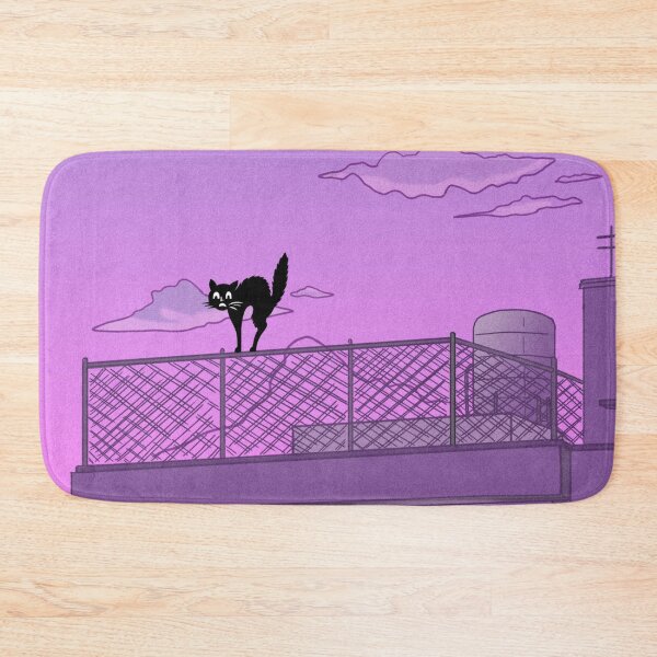 Item preview, Scared black cat on pastel purple building - pixel artwork cityscape designed and sold by Kawaiishizz.