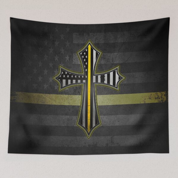 Item preview, Thin Yellow Line American Flag Cross designed and sold by artistwill.