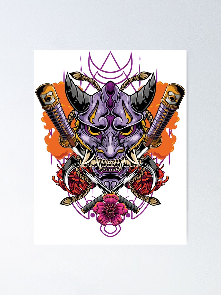 Póster «máscara japonesa samurai oni y katana» de bisly Redbubble