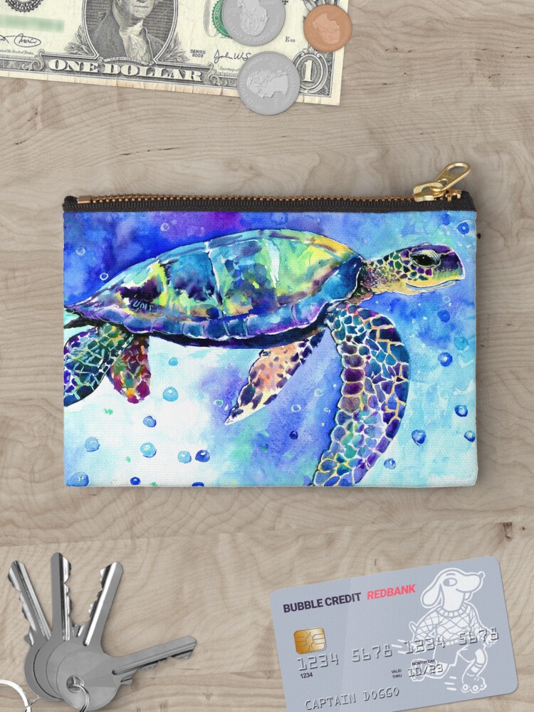 Thumbnail 3 of 4, Zipper Pouch, Sea Turtle Underwater Scene designed and sold by surenart.
