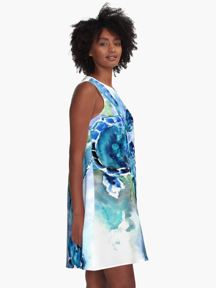 Alternate view of Sea Turtles Turquoise BLue design A-Line Dress