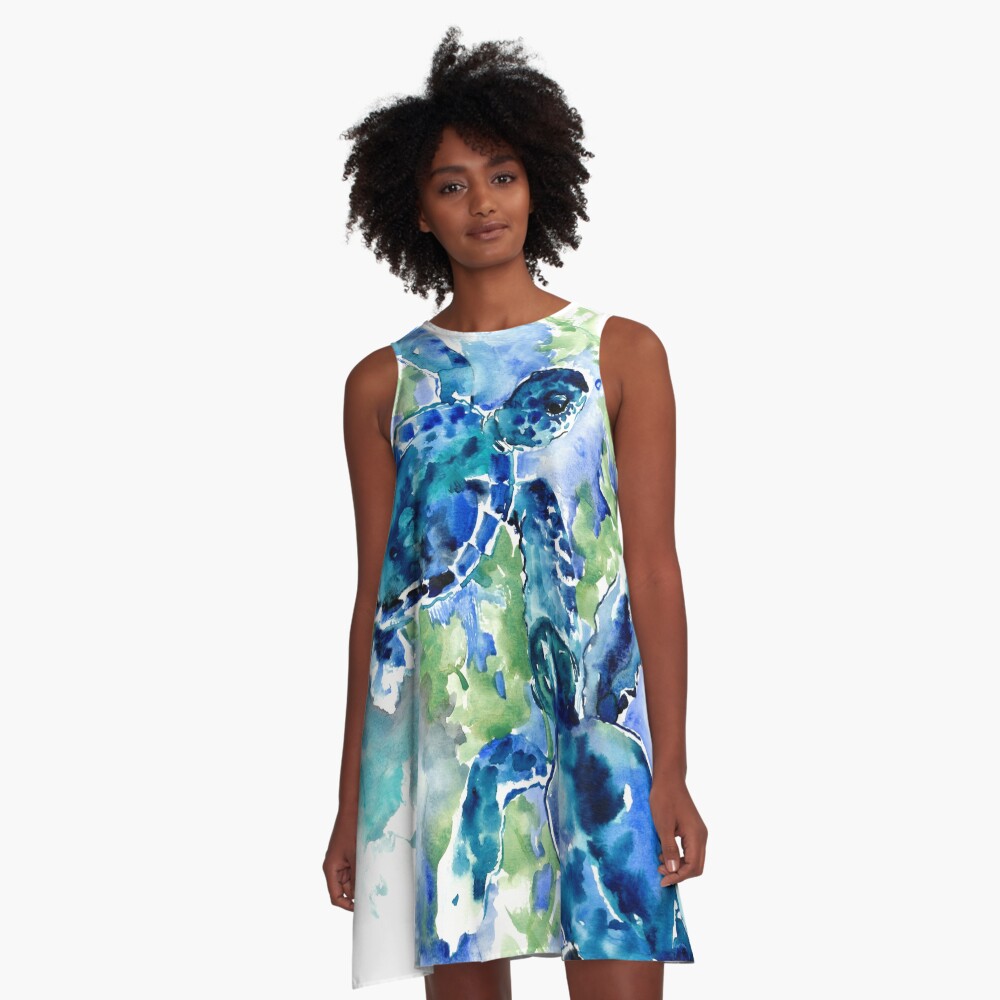 Sea Turtles Turquoise BLue design A-Line Dress
