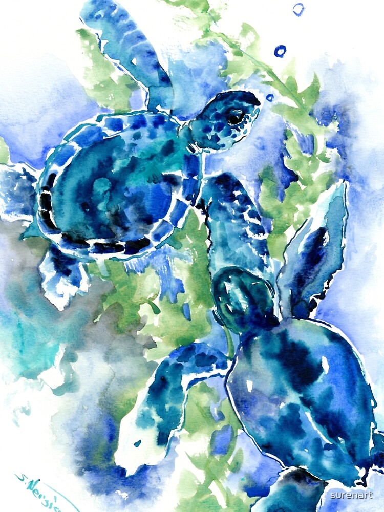 Sea Turtles Turquoise BLue design by surenart