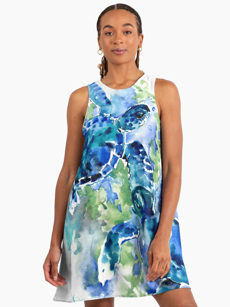 Sea Turtles Turquoise Blue Design Turtle A-Line Dress Sea Turtles Turquoise Blue Design Turtle A-Line Dress